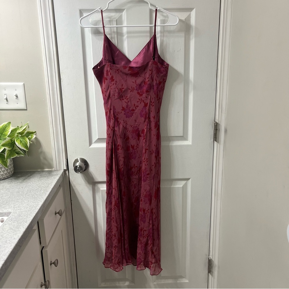 Burgundy red vintage style silk floral midi dress and cardigan - Picture 4 of 9